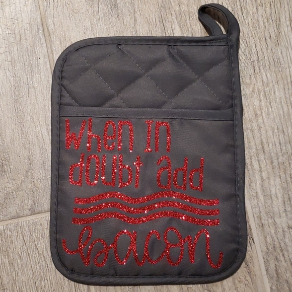 Pocket Pot holder set. Gray / Red  " Add Bacon" - Picture 3 of 6